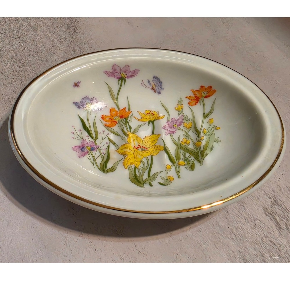Floral Beauty Fine China Soap Dish Ben Rickert Inc Japan Wildflower Butterfly